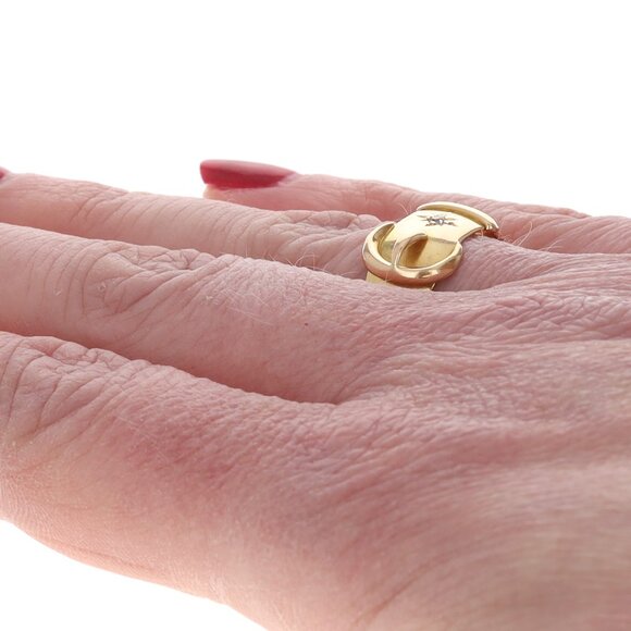 Yellow Gold Diamond Victorian Starburst Buckle Band - 18k Old Mine Antique Ring - Picture 4 of 6